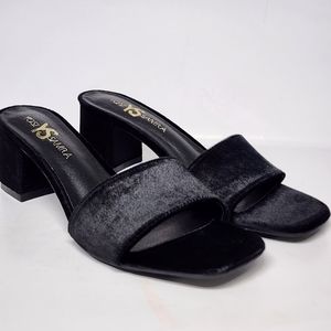 Danielle Heeled Slide in Black Velvet size 10